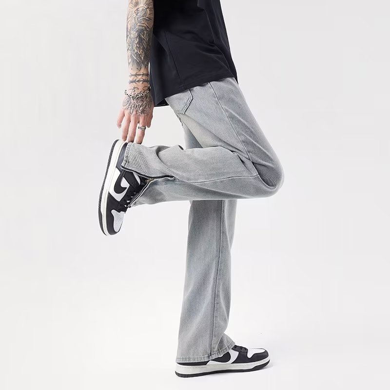 Quần Jean Dài Dáng Rộng Chất Lụa Lạnh Nhuộm Màu Vàng Bùn Phong Cách Đường Phố Mỹ Mùa Hè Cho Nam