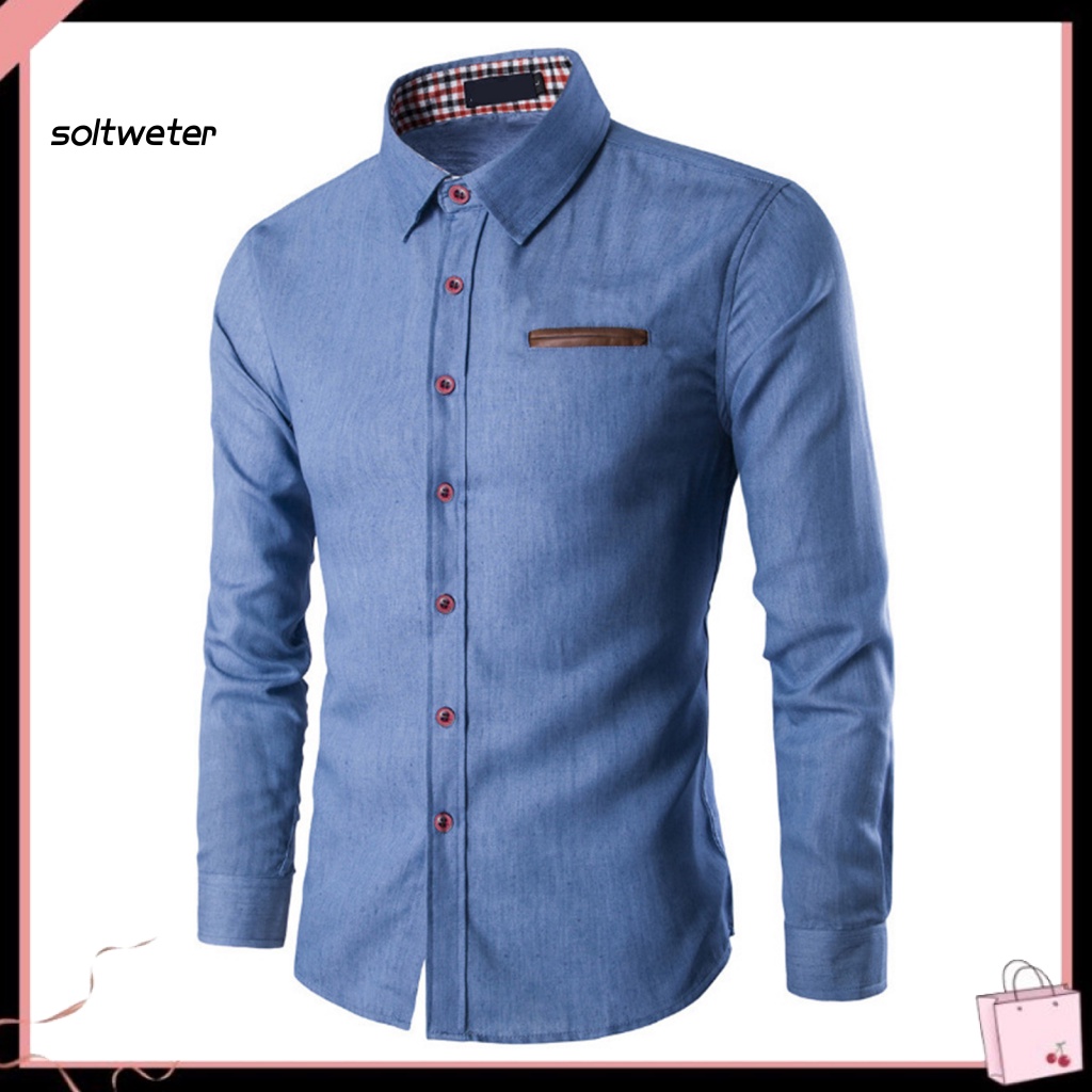 Áo Sơ Mi Denim Tay Dài Màu Sắc Đơn Giản Thoáng Khí Thời Trang Công Sở Cho Nam