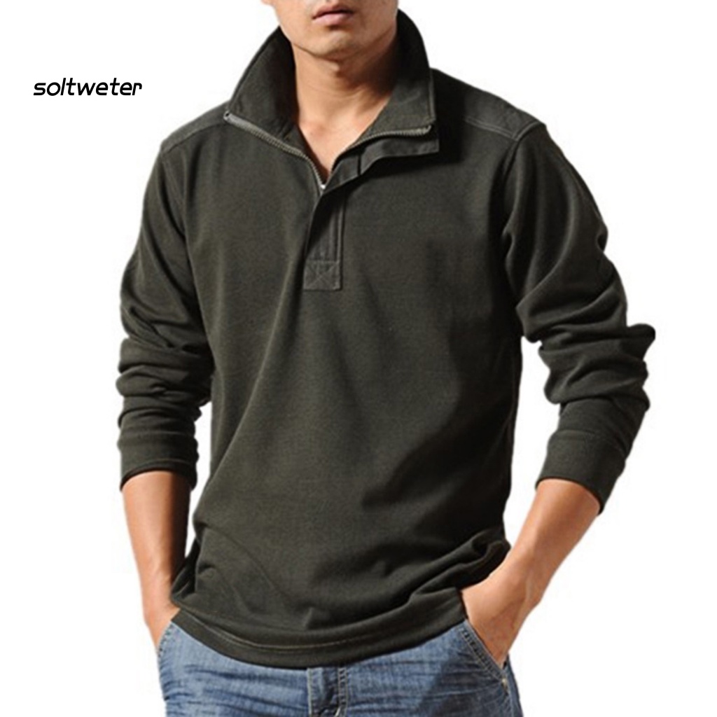 Áo Sơ Mi Tay Dài Cổ Đứng Màu Trơn Chống Co Giãn Phối Khóa Kéo Phong Cách Đường Phố Mùa Thu Cho Nam