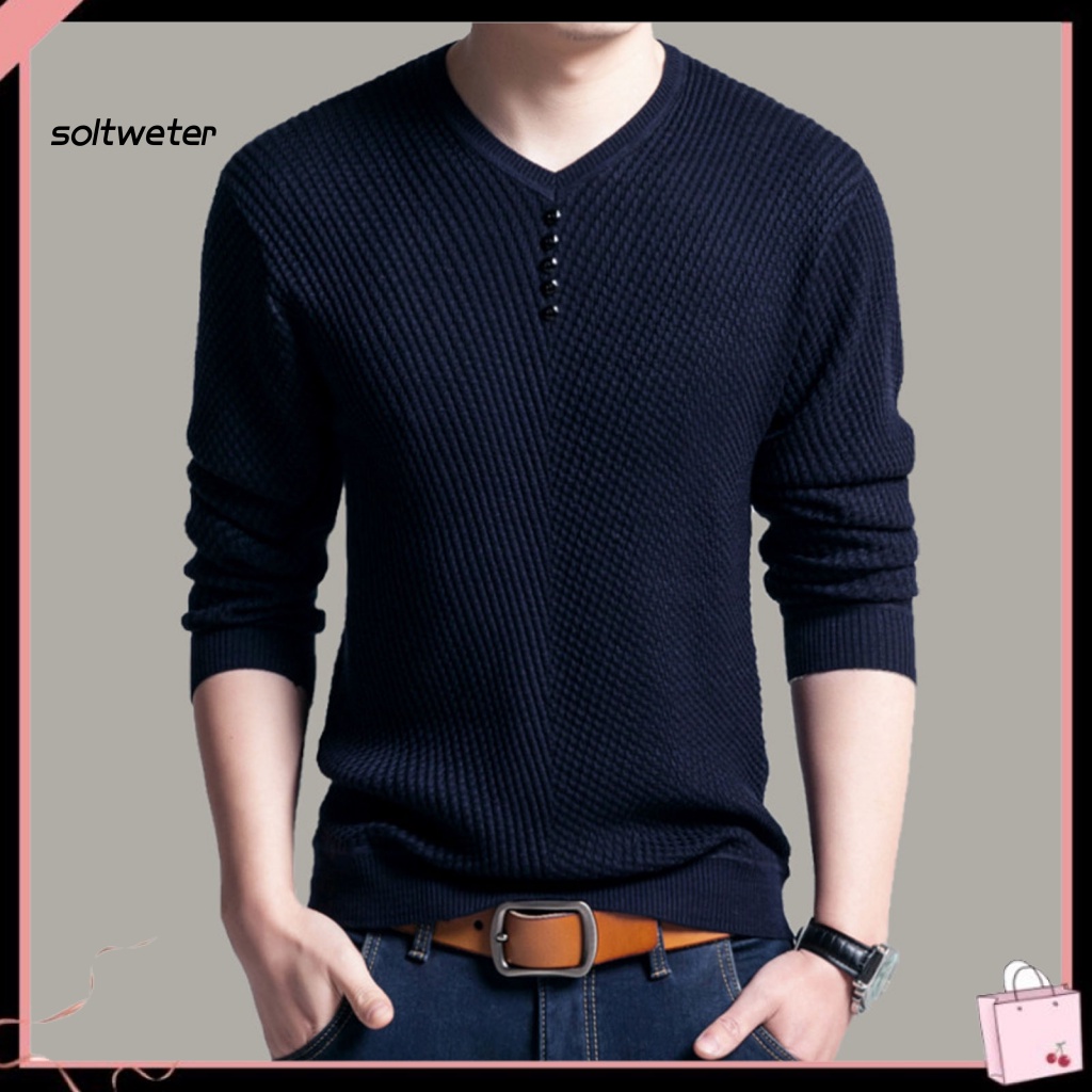 Áo Dệt Kim Cổ Chữ V Màu Sắc Trơn Thời Trang Cho Nam Giới