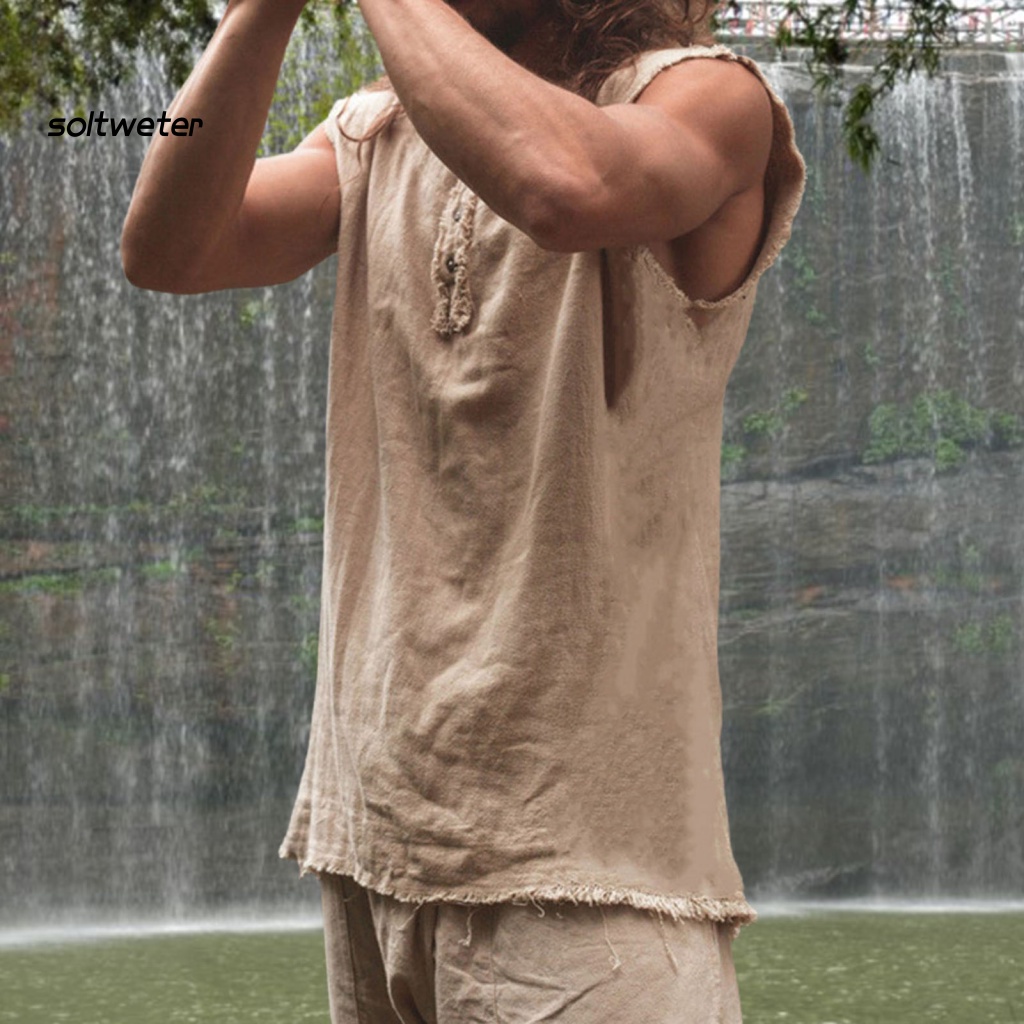 Áo Thun Sát Nách Cổ Tròn Màu Trơn Phong Cách Retro Thời Trang Mùa Hè Cho Nam