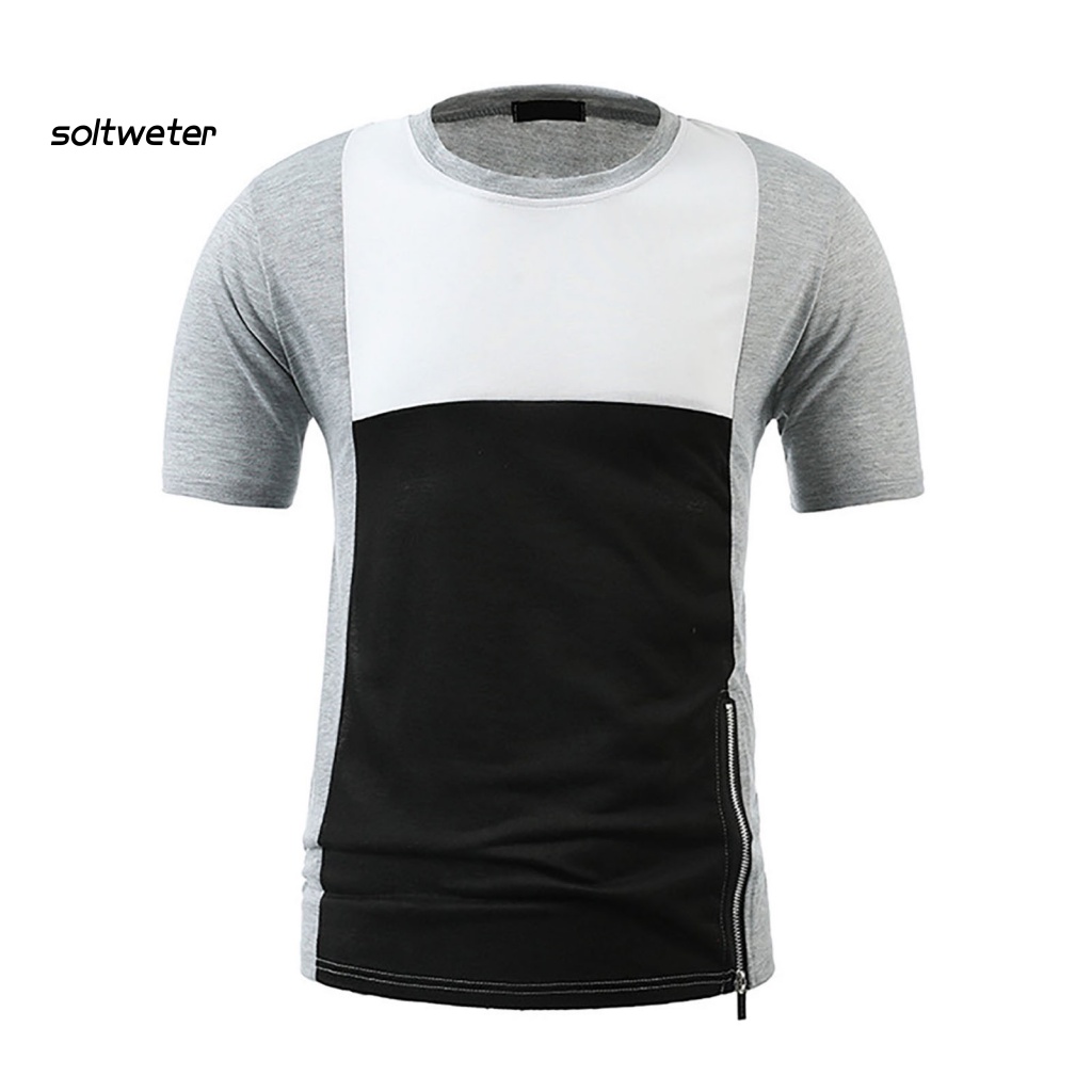 Áo Thun Tay Ngắn Cổ Tròn Màu Sắc Tương Phản Thời Trang Mùa Hè Cho Nam