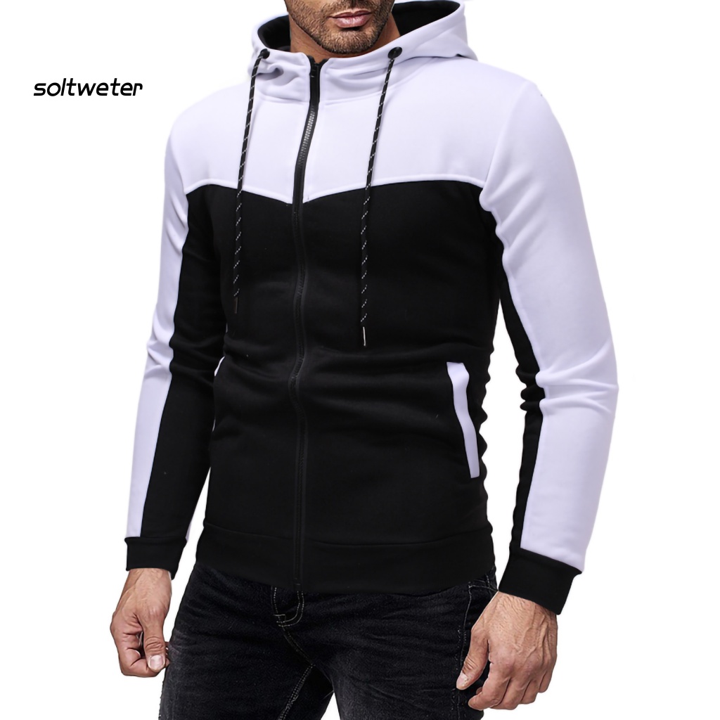 St Áo Khoác Hoodie Nỉ Dáng Rộng Có Khóa Kéo Màu Sắc Tương Phản Thời Trang Thu Đông Cho