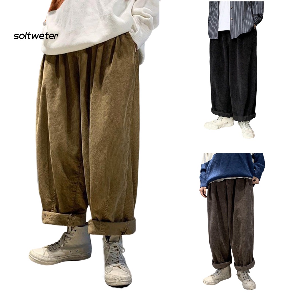 Quần Baggy Ống Rộng Lưng Thun Màu Trơn Phong Cách Hàn Quốc Thời Trang Bốn Mùa Cho Nam