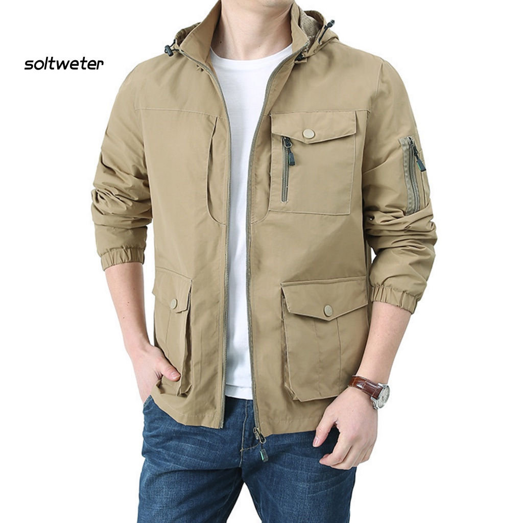 Áo Khoác Màu Trơn Mau Khô Có Khóa Kéo Có Nón Trùm Đầu Màu Sắc Trơn Dành Cho Nam