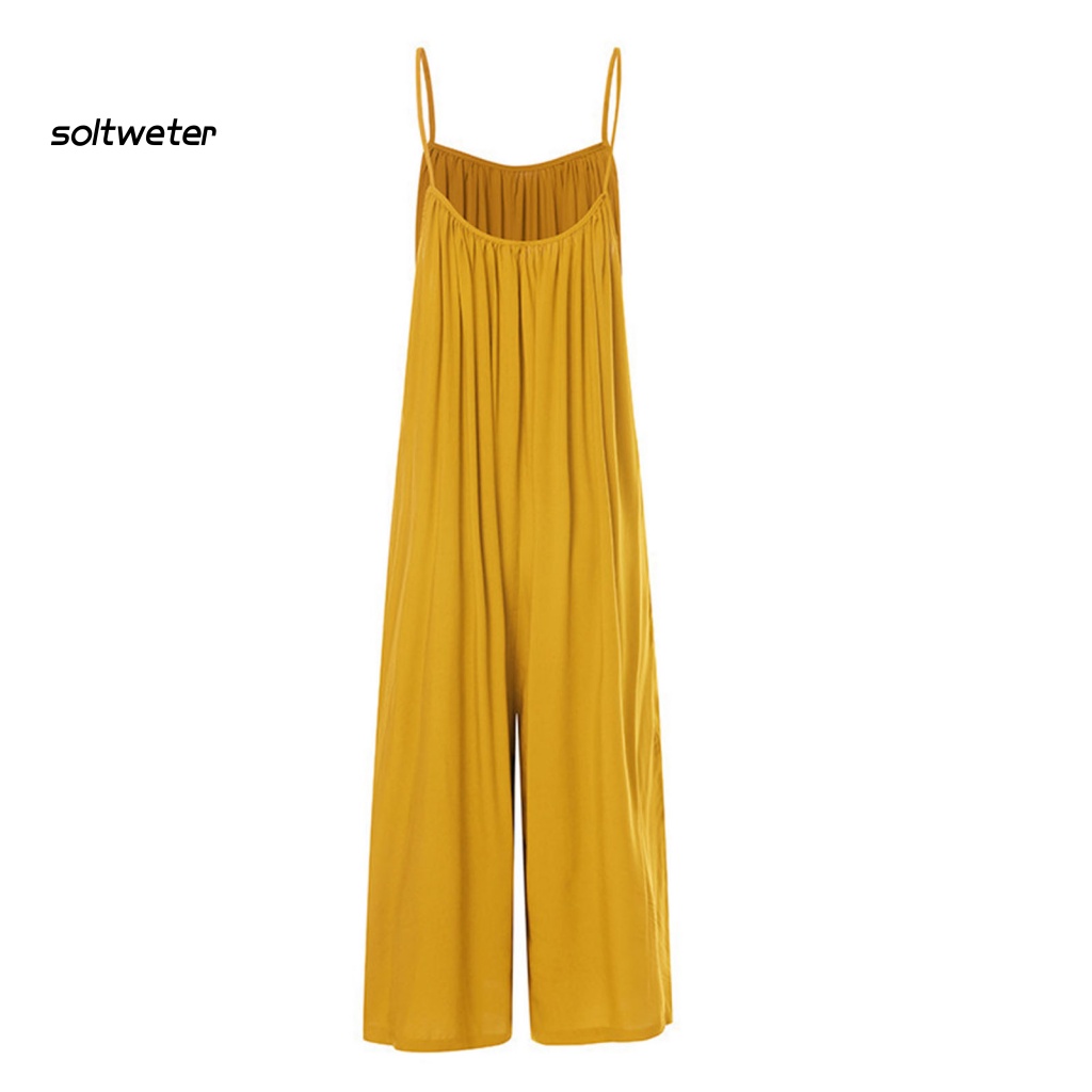 Bộ Áo Liền Quần Hai Dây Màu Trơn Dáng Rộng Plus Size Cho Nữ