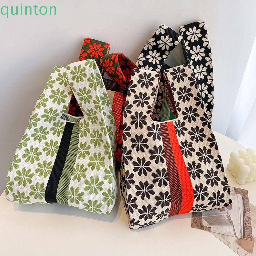 Túi Tote Nhỏ Đựng Mỹ Phẩm / Son Môi / Đồ Trang Điểm Kẻ Sọc Dệt Kim Co Giãn Thanh Lịch