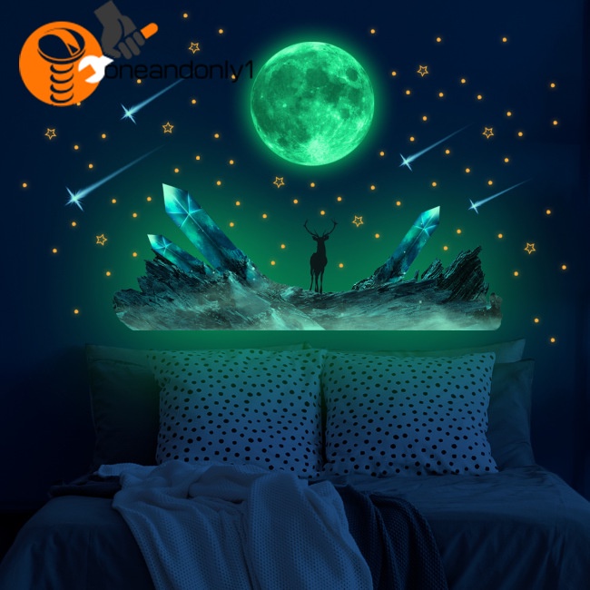Miếng Dán Tường Dạ Quang Bằng Pvc Hình Mặt Trăng Ngôi Sao Băng Trang Trí Phòng Khách / Phòng Ngủ