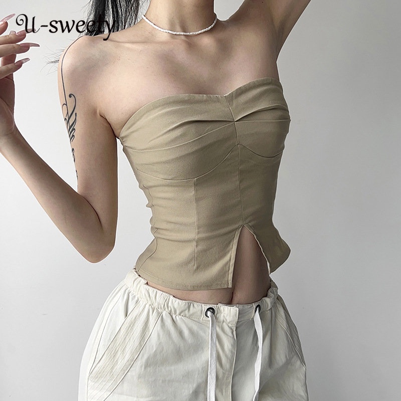 Áo Ống Không Tay Dáng Ôm Hở Vai Màu Sắc Đơn Giản Thời Trang 2023 Dành Cho Nữ