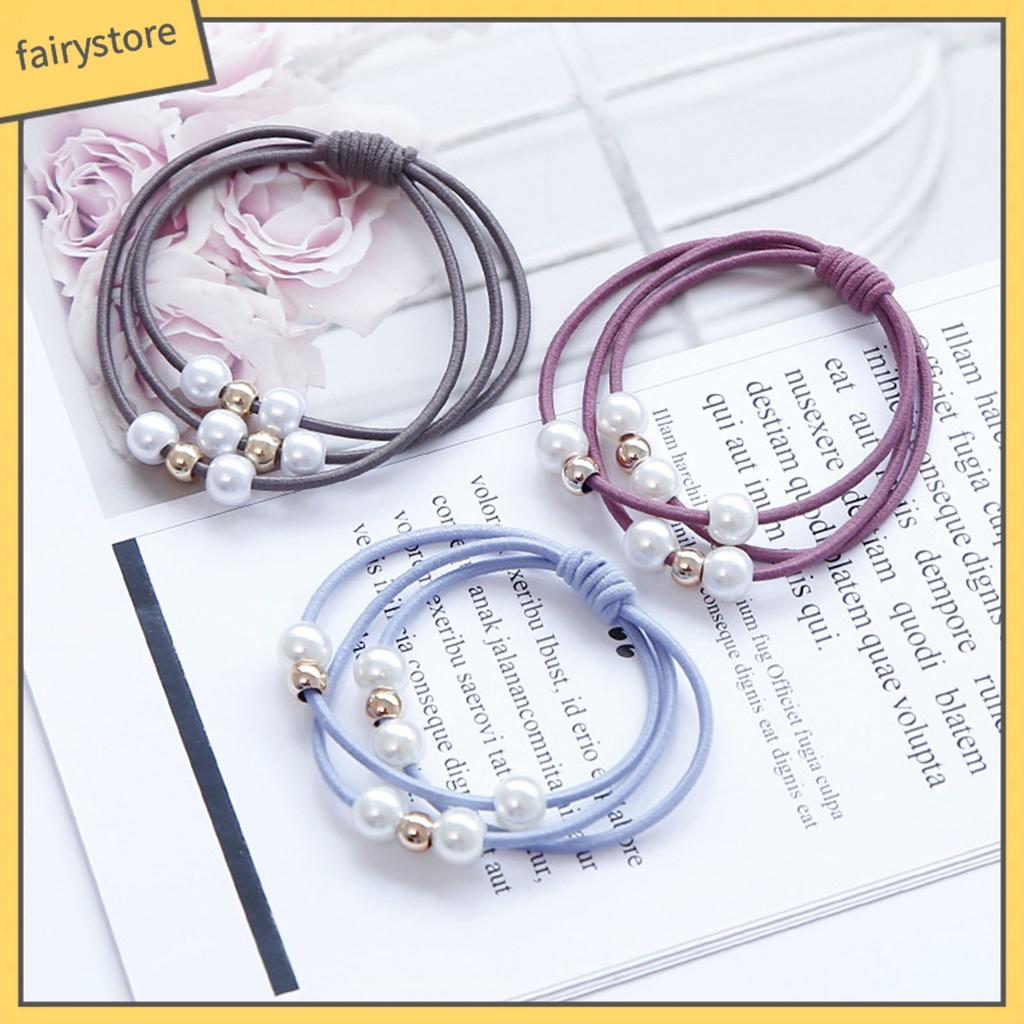 Dây Cột Tóc Cao Su Co Giãn Đính Ngọc Trai Giả Nhiều Lớp