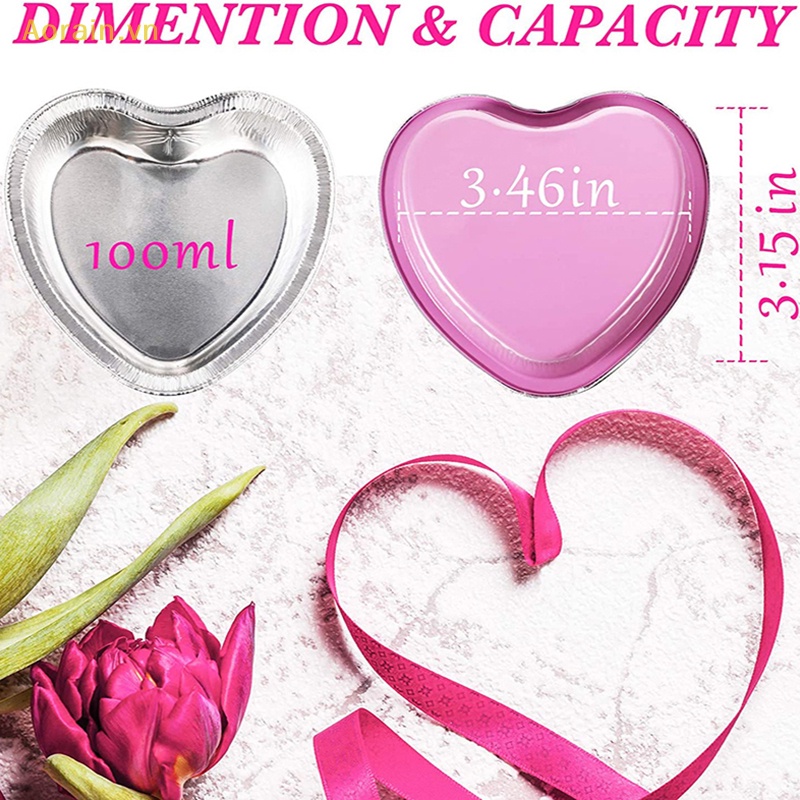 Set 10 Cốc Lá Nhôm Làm Bánh Cupcake Hình Trái Tim Có Nắp Đậy 3.4 Ounces
