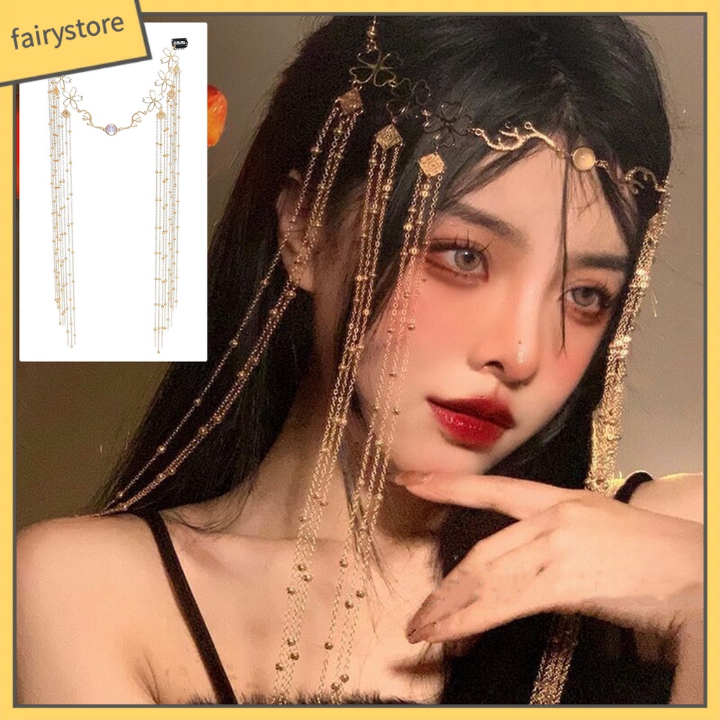 [FRO] Cài Tóc Đính Đá Hình Giọt Nước Phối Tua Rua Dài Phong Cách Vintage Cho Cô Dâu