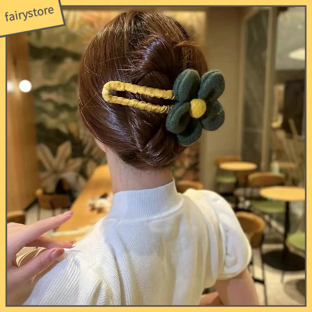 Kẹp Tóc Hình Bông Hoa Màu Trơn Co Giãn Chống Trượt Phong Cách Vintage