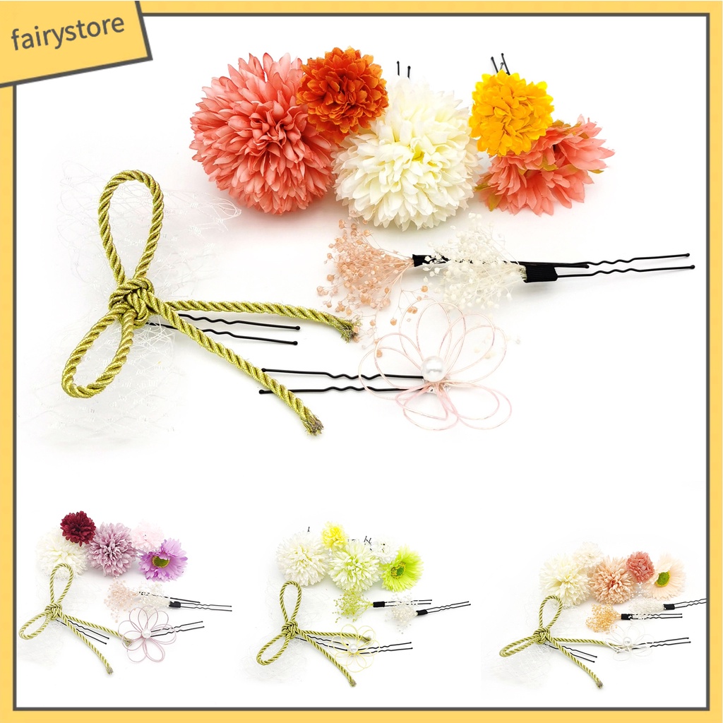 Set 9 Kẹp Tóc Chữ U Đính Hoa Cúc Nhân Tạo Đơn Giản