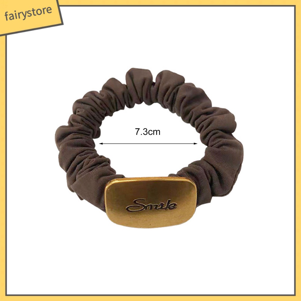 Dây Cột Tóc Co Giãn Đính Hoa Kim Loại Màu Trơn Đơn Giản Cho Nữ