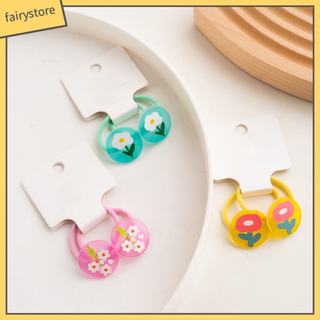 1 Cặp Dây Buộc Tóc Cao Su Mềm In Hoa Màu Kẹo Ngọt Dành Cho Bé