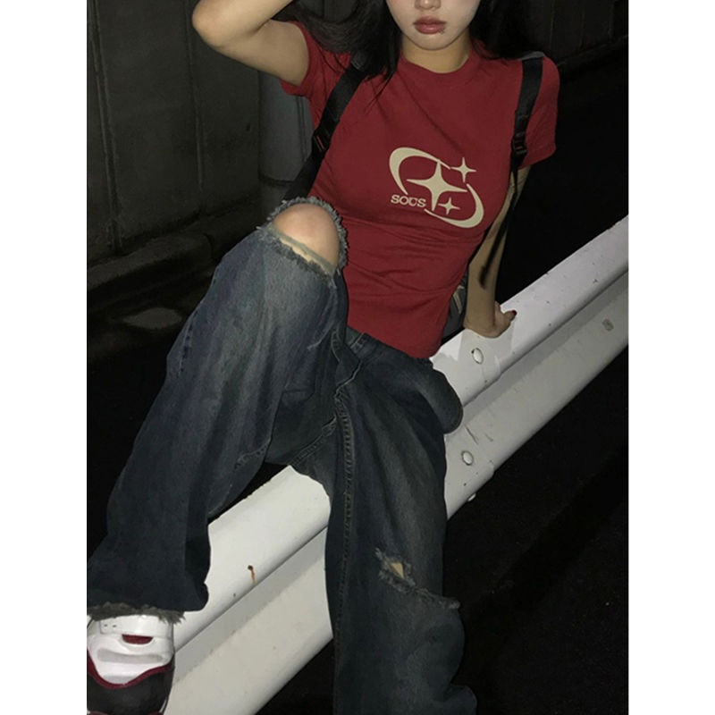 Áo Thun Tay Ngắn Màu Sắc Đơn Giản Phong Cách Retro