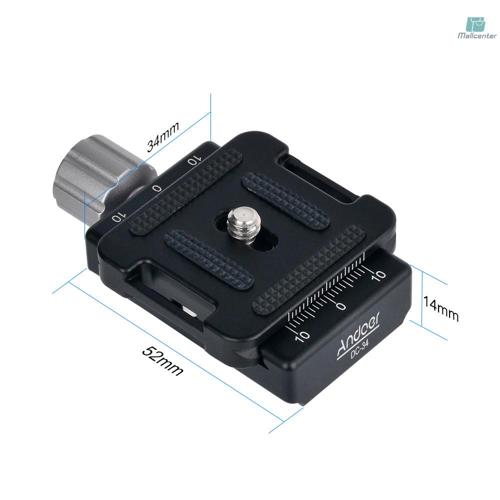 Andoer DC-34 Quick Release Plate Clamp Adapter with One Quick Release Plate 1/4&quot; Screw for Arca-Swiss AS Standard QR Tripod Head