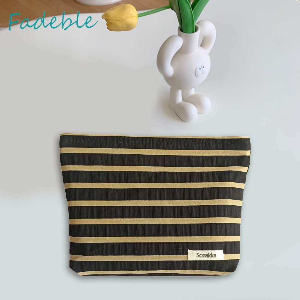 Túi Đựng Mỹ Phẩm Bằng Vải Canvas Họa Tiết Kẻ Sọc Sức Chứa Lớn Tiện Dụng Cho Nữ