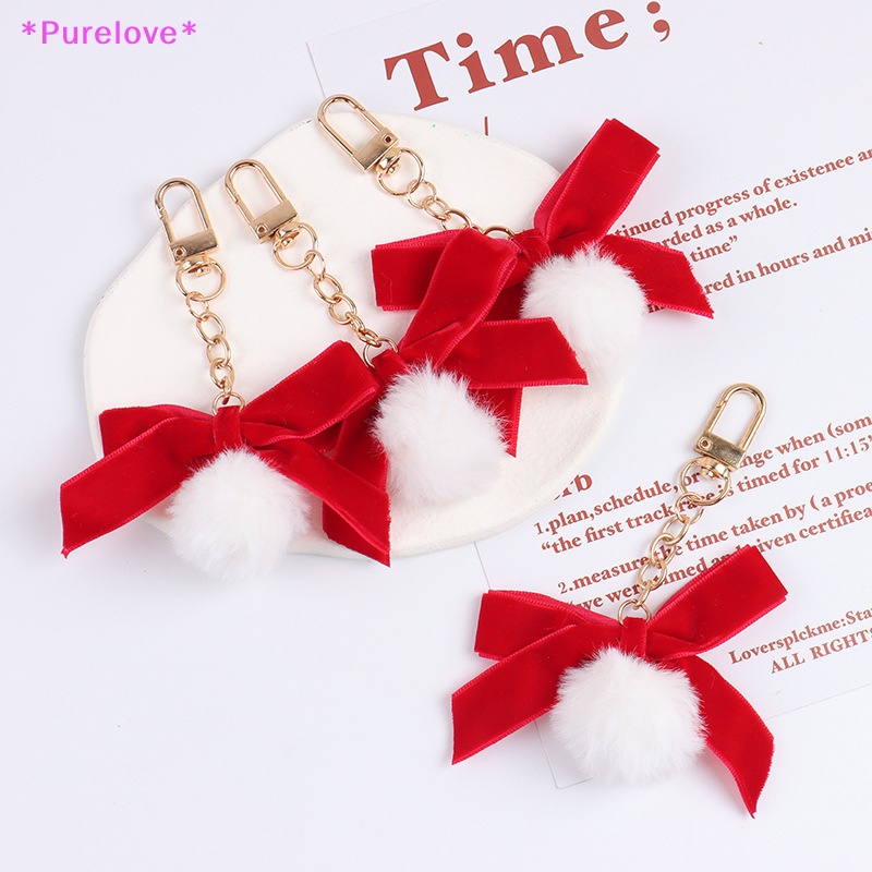 Móc Khóa Hình Nơ Bằng Nhung Phối Bóng Lông Xinh Xắn Cho Nữ Mới