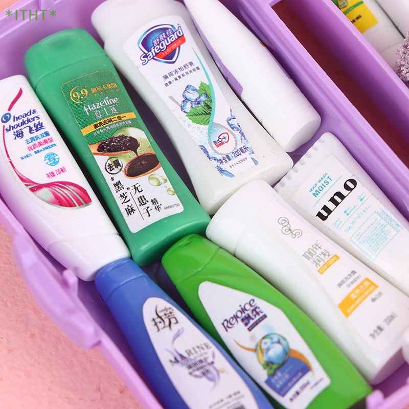 1 Set Đồ Chơi Gồm Bình Đựng Dầu Gội / Kem Đánh Răng / Sữa Tắm / Kem Đánh Răng Tỉ Lệ 1: 12 Trang Trí Nhà Búp