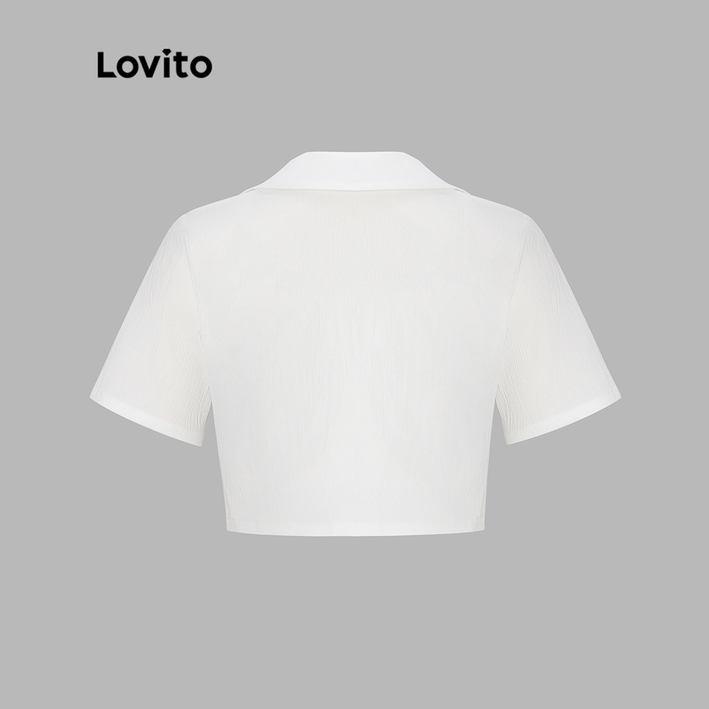 Set đồ Lovito với chân váy màu trơn xếp nếp vải kết cấu cơ bản có khóa kéo thường ngày cho nữ L53AD056 (trắng)