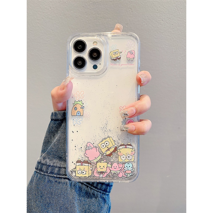 Ốp Điện Thoại Silicon Mềm Trong Suốt Chống Sốc Họa Tiết Hoạt Hình Phối Cát Lún Cho iPhone 14 13 12 11 Pro Max 14 Plus