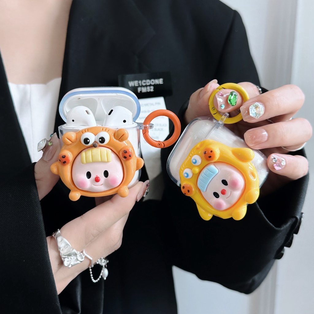 Vỏ Bảo Vệ Hộp Sạc Tai nghe không dây AirPods 1 2 gen3 pro2 2022 Bằng tpu Mềm Trong Suốt Họa Tiết Hoạt Hình 3D Sáng Tạo