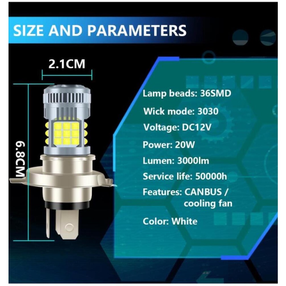 1 Đèn Pha 20W H4 LED BA20D H6 P15D 3030 36SMD 12V 3000LM Chất Lượng Cao Cho Xe Máy