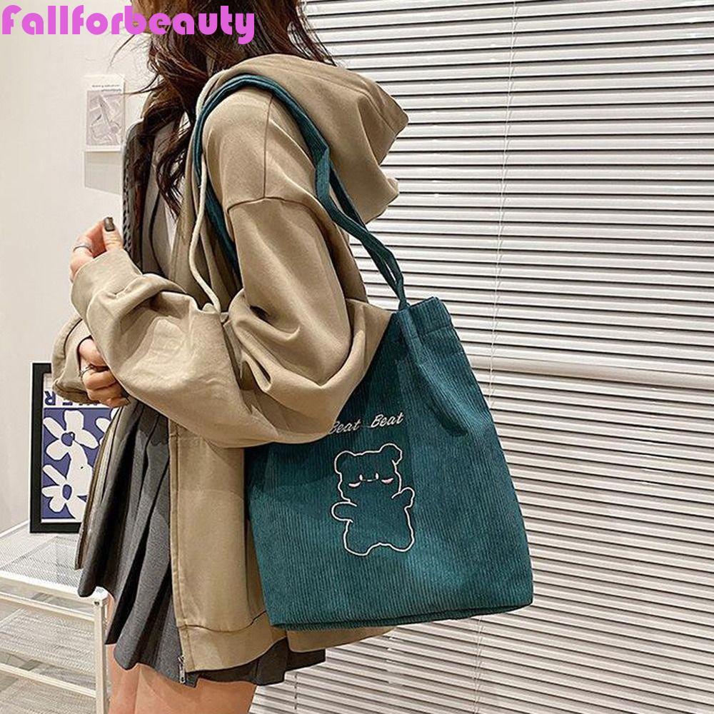 Túi Nhung Đeo Vai / Xách Tay Cỡ Lớn In Họa Tiết Gấu Dễ Thương Thời Trang Cho Nữ