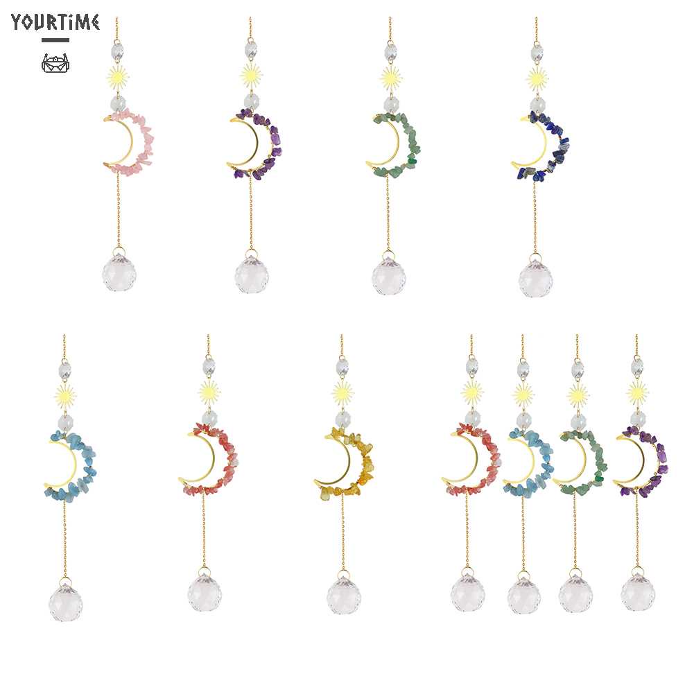 Dreamcatcher Đính Pha Lê Hình Hoa Và Mặt Trăng Trang Trí Nhà Cửa