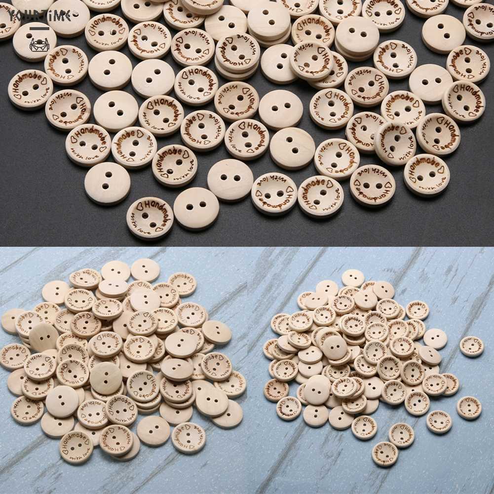 Set 100 Nút Gỗ Hình Trái Tim Nhiều Màu