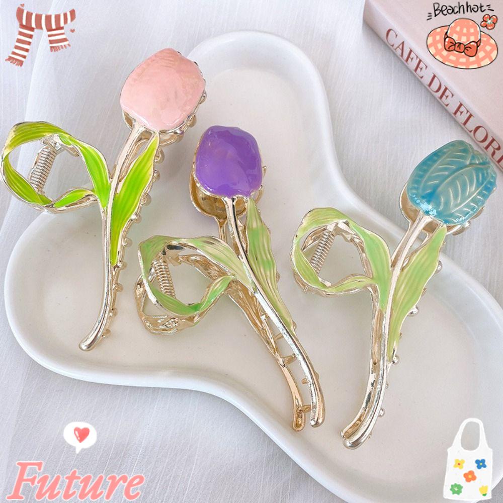 Kẹp Tóc Càng Cua Tạo Kiểu Tóc Bằng Kim Loại Hình Hoa Tulip Cho Nữ