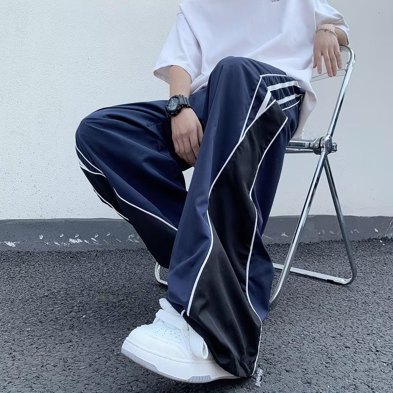 Quần Dài Thể Thao Thêu Họa Tiết Màu Sắc Tương Phản Phong Cách Đường Phố Cho Nam