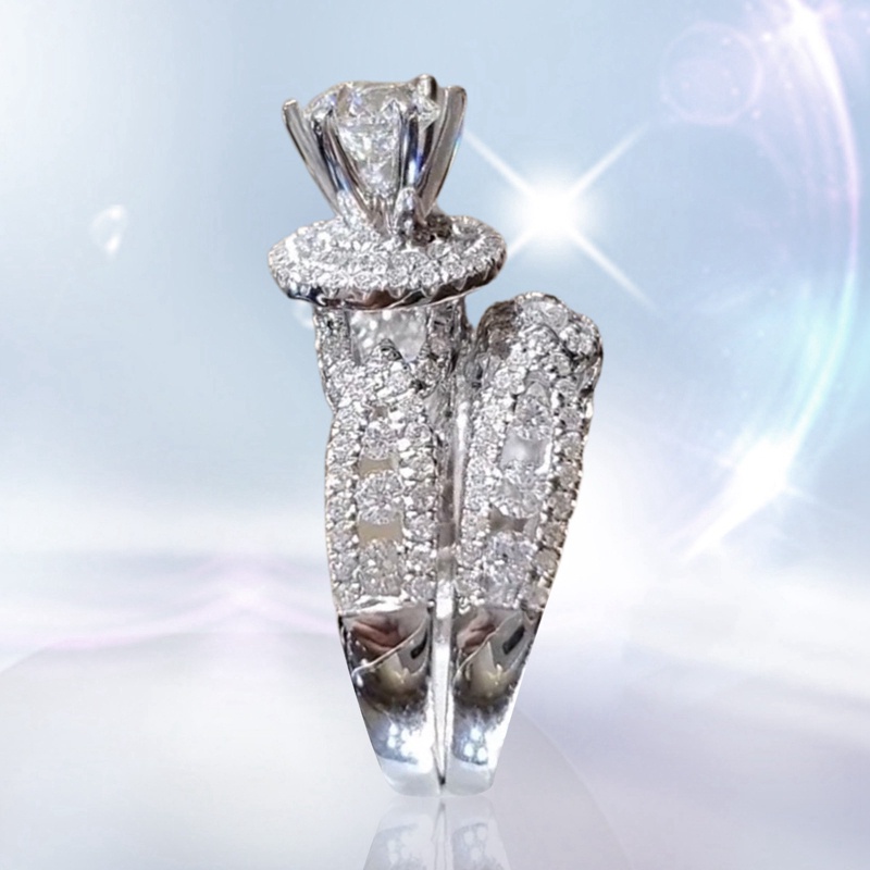 Bộ 2 Nhẫn Đính Đá Zircon Lớn Thời Trang Sang Trọng Cho Nữ