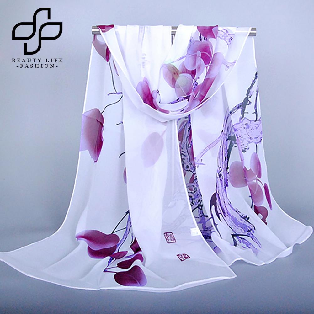 Khăn Choàng Chiffon Dài In Hoa Mềm Mại Cho Nữ