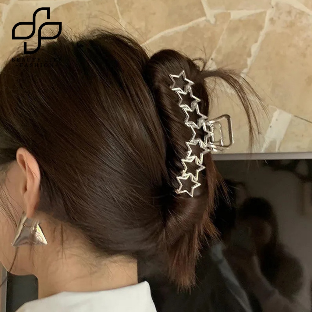 Kẹp Tóc Hình Tròn / Ngôi Sao / Trái Tim Bằng Kim Loại Chắc Chắn Chống Rơi Phong Cách Hàn Quốc