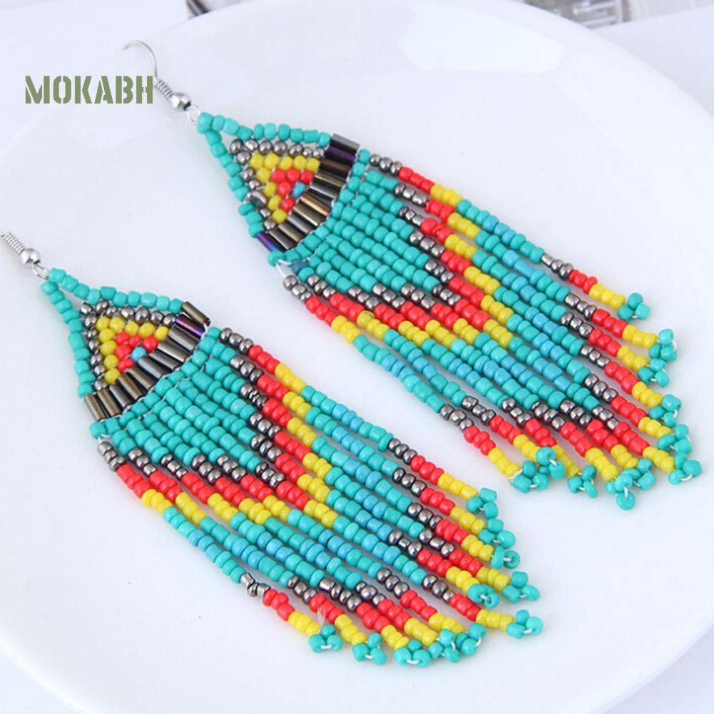 [Mok Abh] Bông Tai Tròn Đính Hạt Tua Rua Theo Phong Cách Du Mục