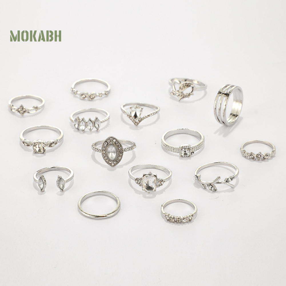 [Mok Abh] Bộ 15 Nhẫn Đeo Giữa Ngón Tay Theo Phong Cách Boho