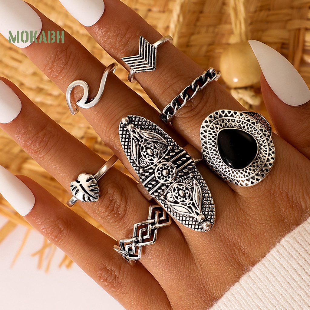 [Mok Abh] Set 7 Nhẫn Đeo Giữa Ngón Tay Phong Cách Bohemian