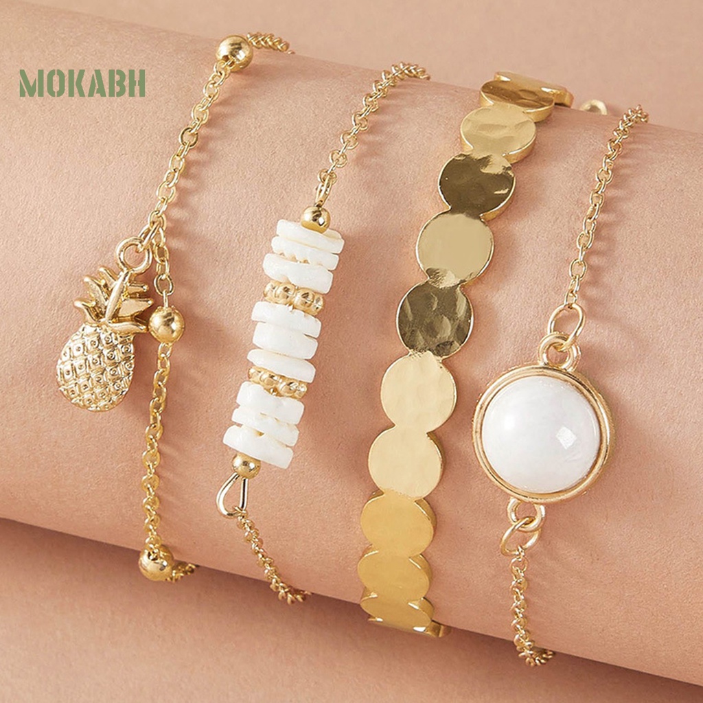 [Mok Abh] Bộ 4 Vòng Tay Hợp Kim Họa Tiết Hình Quả Dứa Phong Cách Bohemia