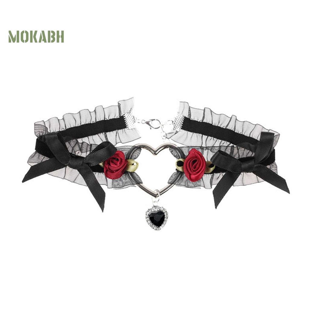 [Mokabh] Vòng Cổ Choker Ren Mặt Hình Trái Tim Nhỏ Thắt Nơ Đính Đá Thanh Lịch Quyến Rũ Dành Cho Nữ