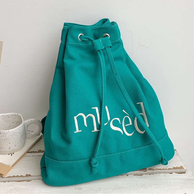 Ba Lô Rút Dây Bằng Vải Bạt Đơn Giản Sức Chứa Lớn In Chữ Thời Trang Phong Cách Hàn Quốc Cho Nữ