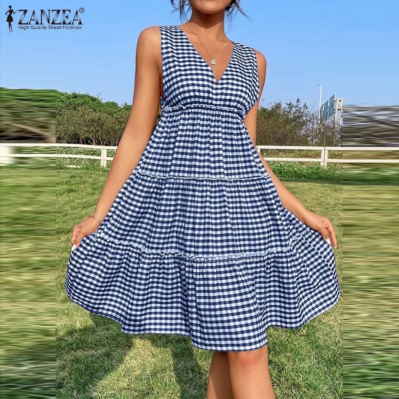 Zanzea Đầm Nữ Cộc Tay Cổ Chữ V Thời Trang Hàn