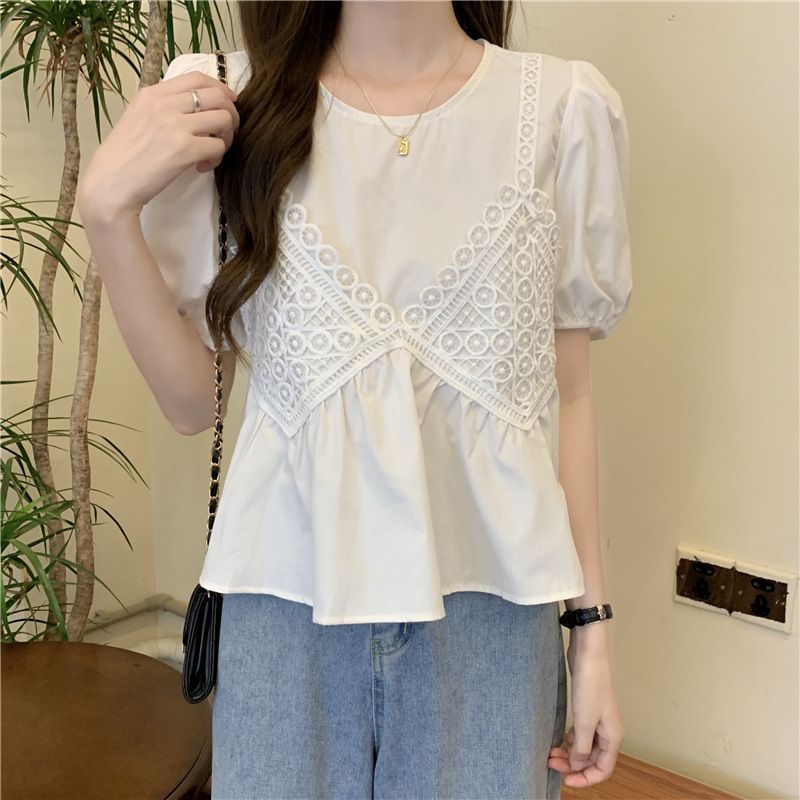 Áo Sơ Mi Ngắn Tay Giả Hai Lớp Thời Trang Mùa Hè Ngọt Ngào Dành Cho Nữ