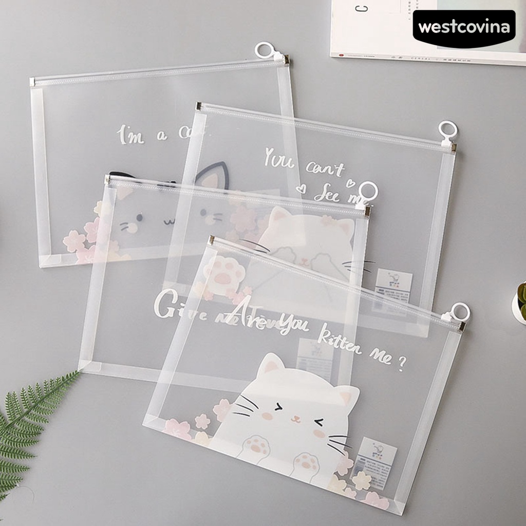 [WSTN] [WSTN]✎Set 4 Túi Đựng Tài Liệu Trong Suốt Chống Ẩm Sức Chứa Lớn Có Khóa Kéo
