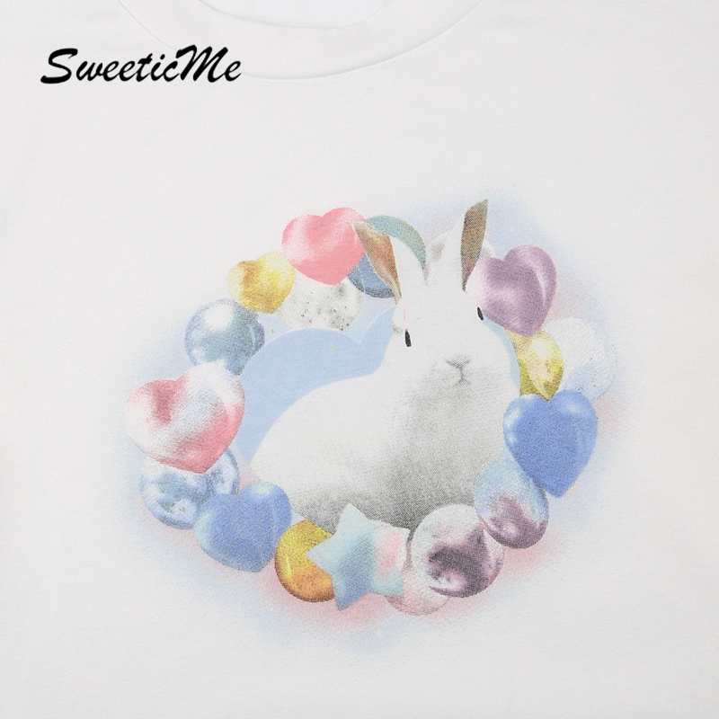 Áo Thun Tay Ngắn Cổ Tròn In Hình Thỏ Thời Trang 2023 Dành Cho Nữ