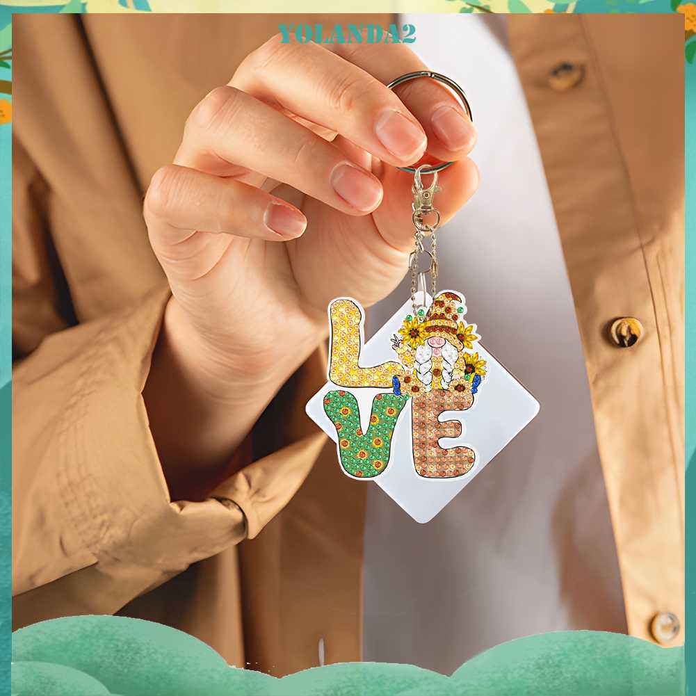 Móc Chìa Khóa Kim Cương 5D Họa Tiết Hoạt Hình Hai Mặt DIY Dành Cho Người Mới Bắt Đầu