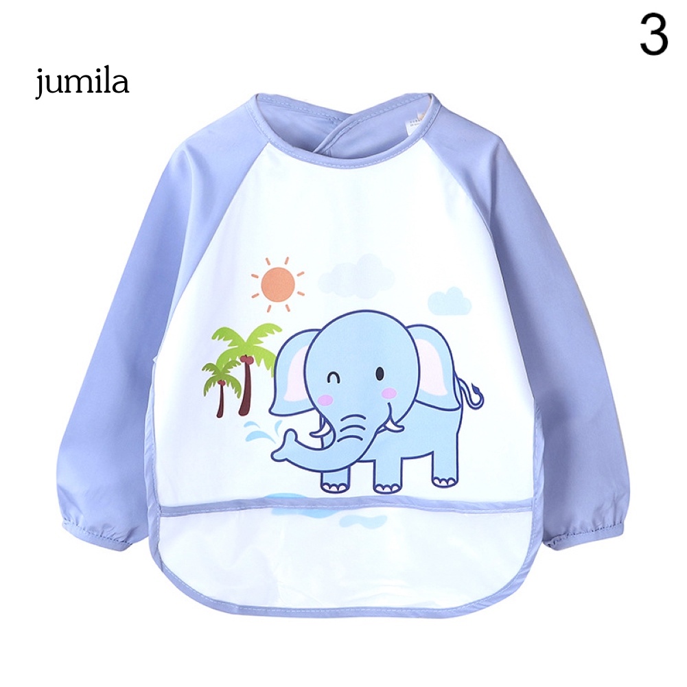 Yếm Ăn Tay Dài Chống Nước Có Túi In Hình Hoạt Hình Dễ Thương Cho Trẻ Sơ Sinh