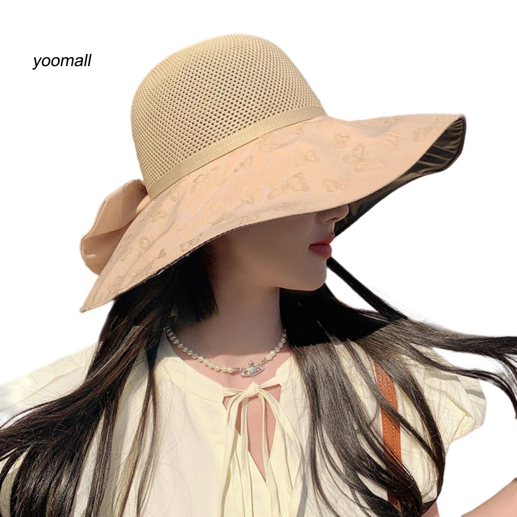 Nón Tai Bèo Rộng Vành Màu Trơn In Họa Tiết Bươm Bướm Thời Trang Cho Nữ